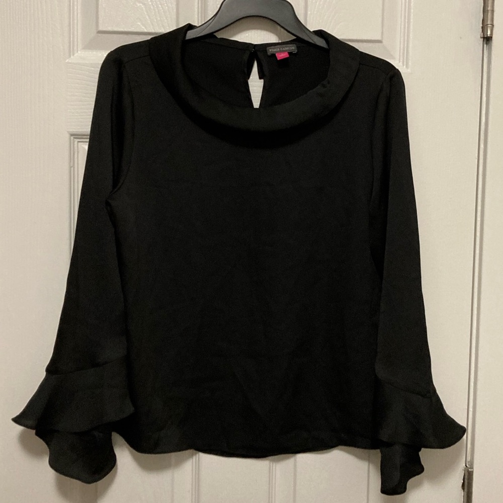 *Vince Camuto Black Cowl Neck Long Flutter Sleeve Small Blouse #IR